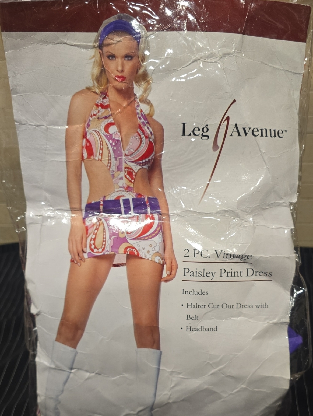 2pce Vintage Go-Go Dancer Paisley Cut-Out Halter Dress -- NEW